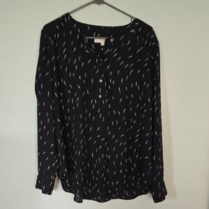 Loft Black Chiffon Long Sleeve Top Size Large